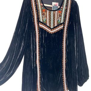 Double D Ranch Black Velvet Blouse with Colorful Embroidery